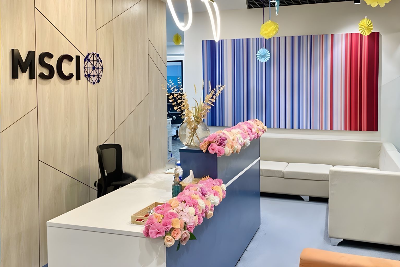 MSCI Bengaluru Office - colourful and inviting reception