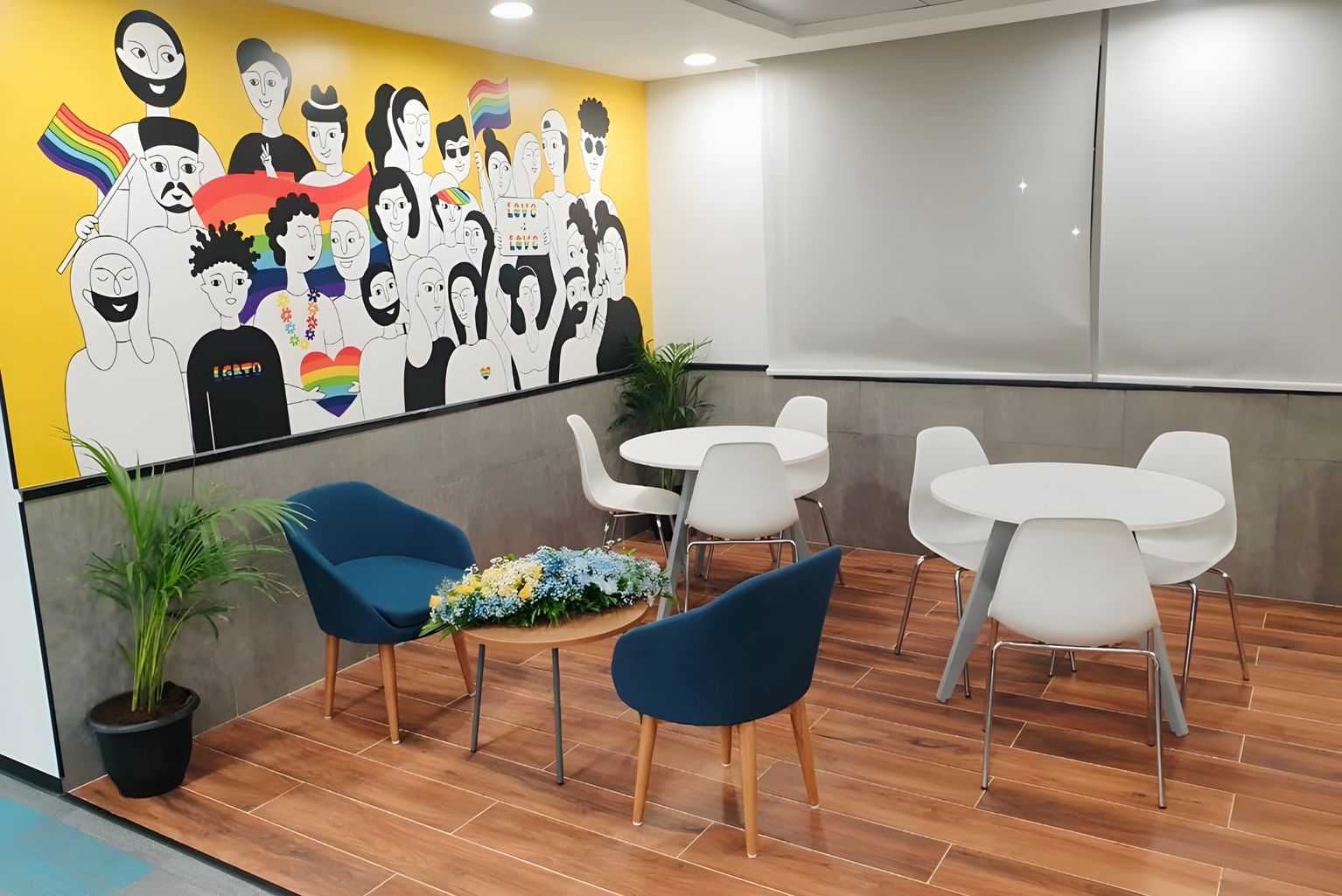 MSCI Coimbatore office - colourful and inviting shared space